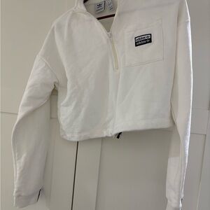 Adidas White Half-Zip Cropped Top